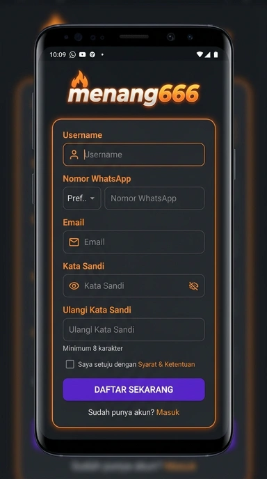 Tampilan halaman daftar menang666